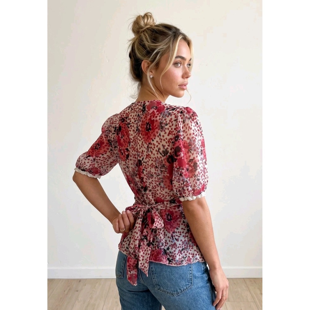 Yank Y2K Babydoll Top Romantic Floral Fairy Peasant Boho Cottagecore Coquette - Picture 2 of 13